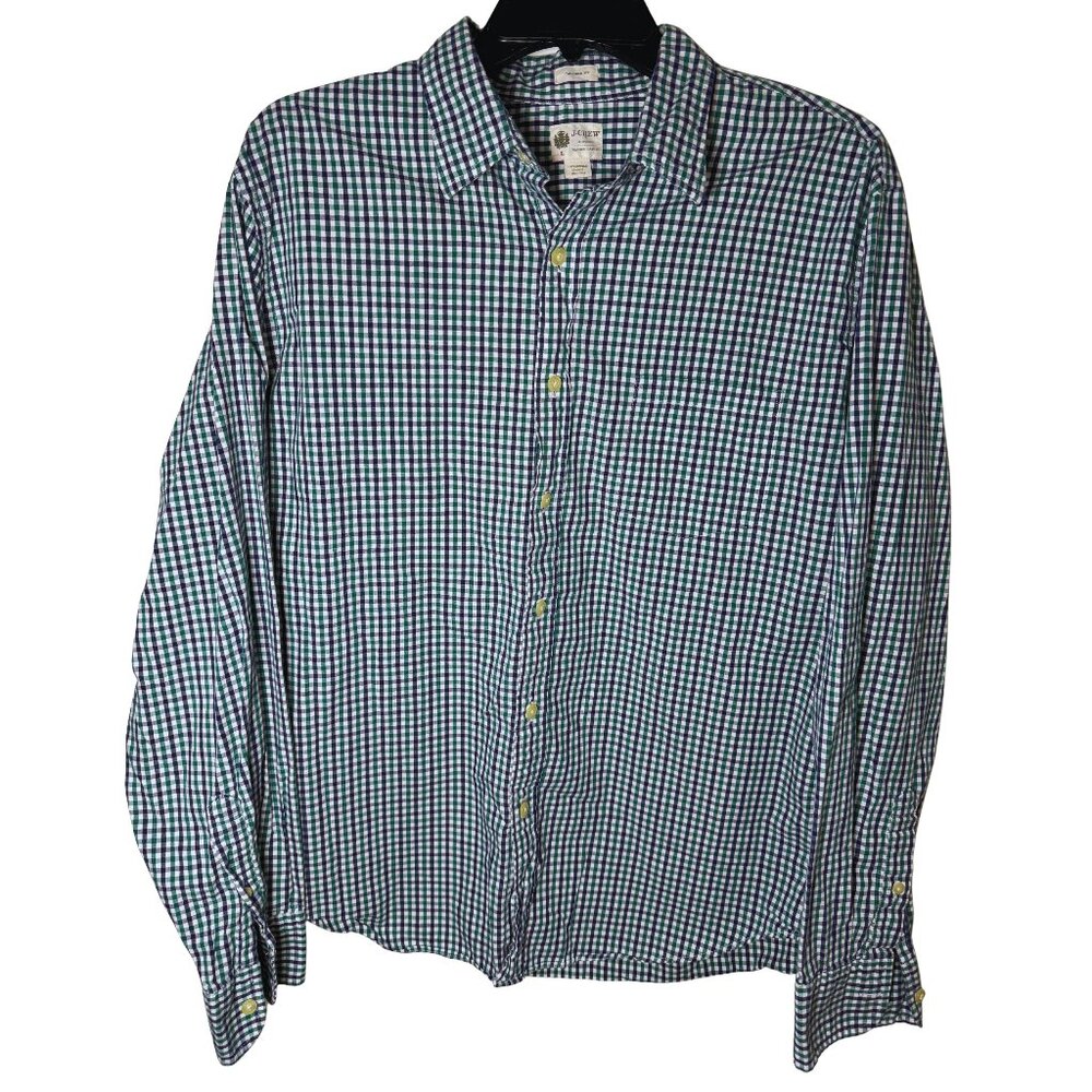 J.Crew Tailored Fit Green Blue Gingham Button Down Shirt Men’s L